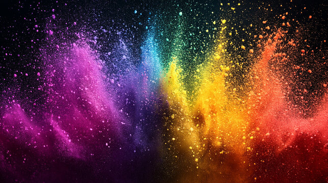 Idea exploding into vibrant rainbow dust with particles scattering in dynamic motion representing creativity, imagination, inspiration, innovation, and colorful abstract digital visualization