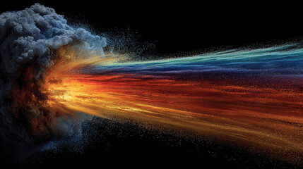 Idea exploding into vibrant rainbow dust with particles scattering in dynamic motion representing creativity, imagination, inspiration, innovation, and colorful abstract digital visualization