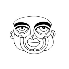 Unique and abstract facial design showcasing bold lines and shapes against a blank background