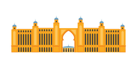 Iconic UAE architectural landmark with domes and arches on a white isolated background vector illustration