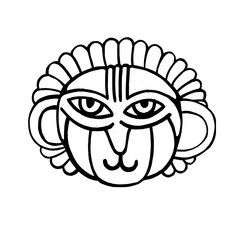 Unique artistic representation of a monkey face showcasing bold lines and striking features against a simple background