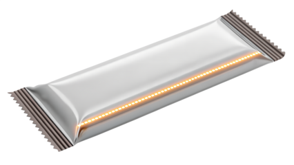 AI Smart Snack Bar Wrapper – Futuristic LED-Enhanced Food Packaging Concept on White Background