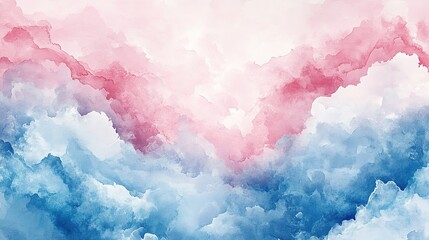 Soft pink and blue watercolor clouds blend together in a gentle abstract sky design isolated on transparent background png