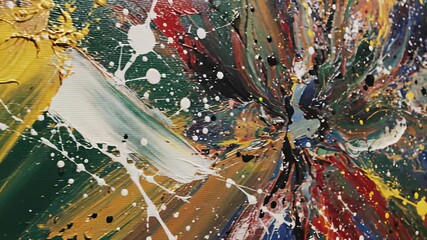 Hand drawn flower blooms amidst colorful splatters, set against rainbow hued background capturing artistic expression and creative freedom, ideal for advertising campaigns promoting self.