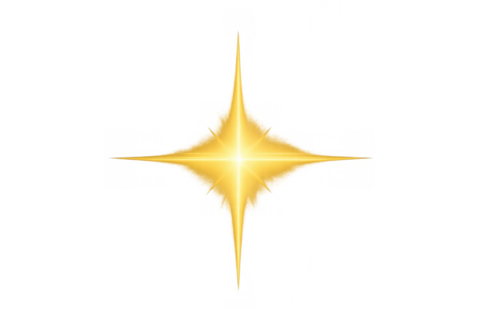 Golden light cross flare effect with glowing starburst creating bright sparkling element on transparent background