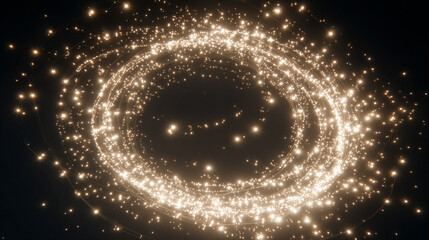 Light particles orbit a central core, creating a glowing, dynamic scene symbolizing energy, atomic structure, futuristic technology, and cosmic motion.