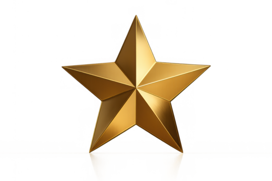 Gold star symbol representing achievement, success, recognition, quality, excellence, award, rating, and victory with a transparent background