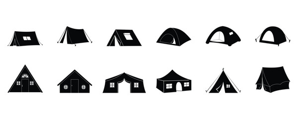Camping tent silhouette  set