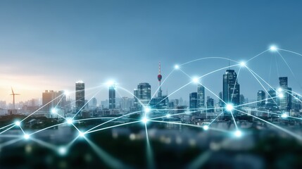 Urban connectivity technology integration in cityscapes modern architecture digital infrastructure skyline view innovation