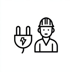Icon of male electrician with hard hat and electrical plug illustration