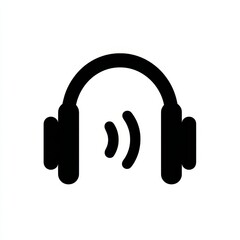 Minimalist headphones icon with sound waves on white background