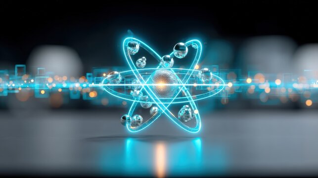Dynamic atomic visualization digital realm 3d graphics futuristic environment close-up view quantum concepts for science enthusiasts