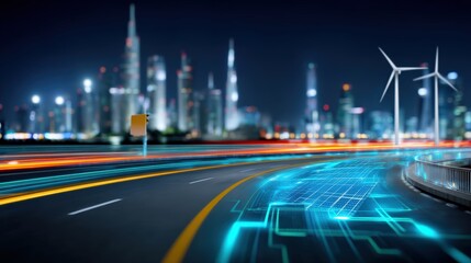 Innovative urban development smart transportation solutions futuristic cityscape digital infrastructure nighttime futuristic concept