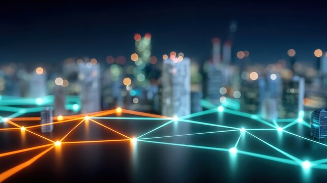 Innovative digital connectivity solutions transforming urban landscapes futuristic city environment technology visualization nighttime aesthetic