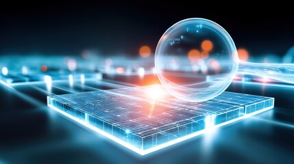 Innovative technological advancements in digital environments virtual reality sphere on futuristic grid abstract visualization concept