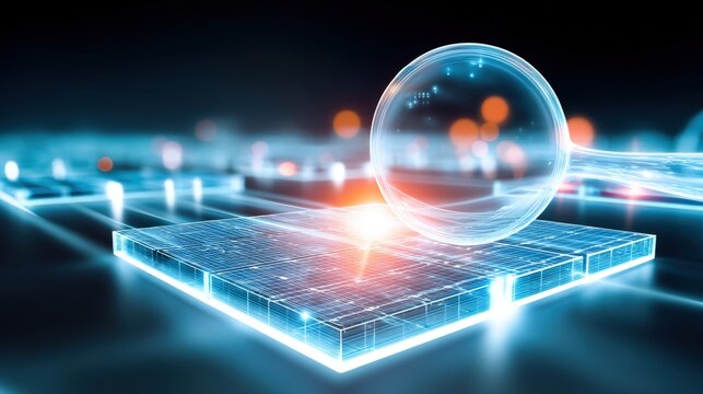 Innovative technological advancements in digital environments virtual reality sphere on futuristic grid abstract visualization concept - Powered by Adobe