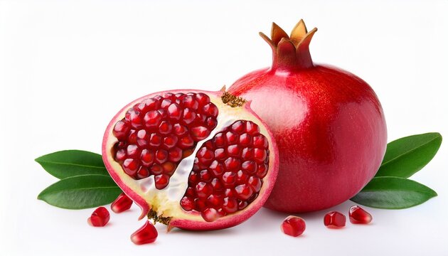 fresh pomegranate with juicy seeds isolated on white background
