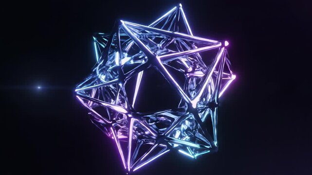 Neon lights forming geometric star on black background reveal futuristic concept of technological innovation, perfect for representing cutting edge ideas in science, technology, engineering.