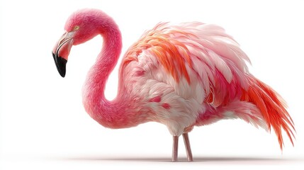 Close-up of a vibrant pink flamingo with detailed feathers, Symbol of grace, beauty, and tropical elegance