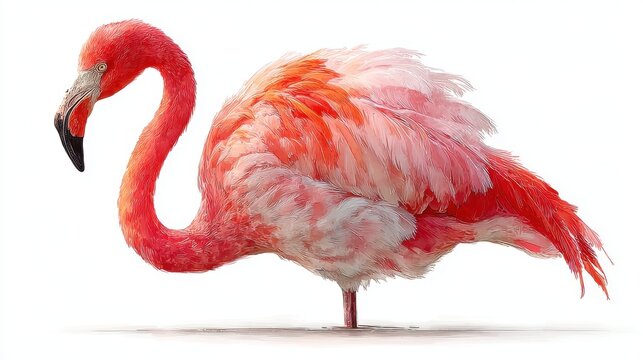 Close-up of a vibrant pink flamingo with detailed feathers, Symbol of grace, beauty, and tropical elegance