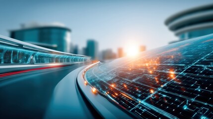 Dynamic urban landscape technology-driven city infrastructure futuristic environment high-tech viewpoint innovative concepts for smart living