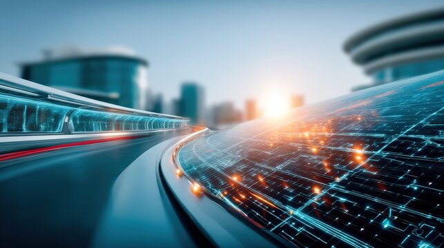 Dynamic urban landscape technology-driven city infrastructure futuristic environment high-tech viewpoint innovative concepts for smart living