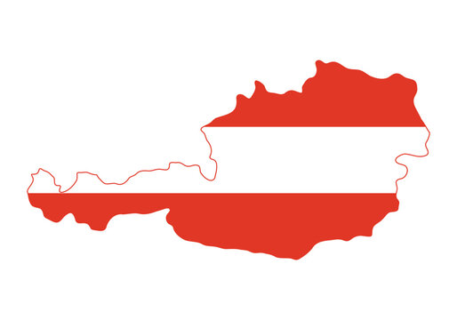 Isolated Austria map outline filled with red and white national flag colors vector illustration