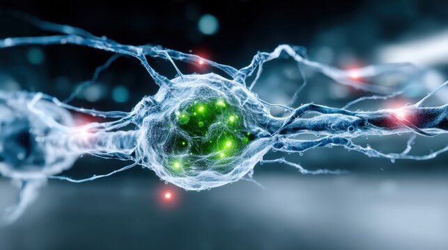 Neuroscience research breakthrough microscopic neurons in action laboratory setting scientific visualization high-tech environment close-up view cellular communication