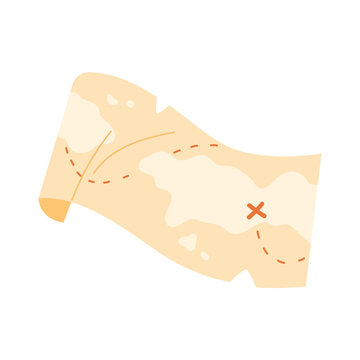 Simple isolated pirate treasure map with route and X mark for adventure concept vector illustration
