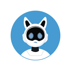 Modern isolated blue robot cat icon with futuristic design on white background vector illustration