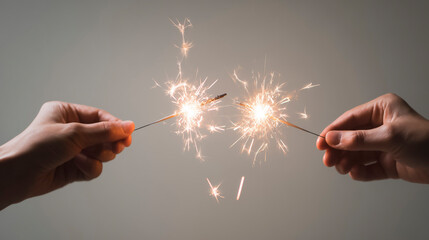 Two hands lighting a sparkler indoors against a white background, symbolizing the simple celebrations of life