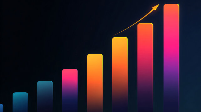 A clean bar graph rising steadily to represent strong revenue growth, with glowing bars and a modern analytical atmosphere conveying progress, performance, and financial success.