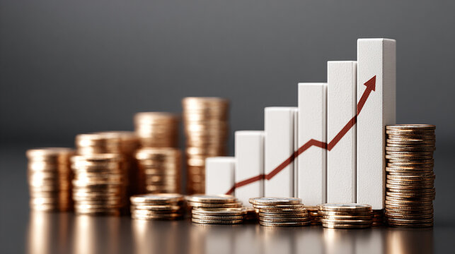 A clean bar graph rising steadily to represent strong revenue growth, with glowing bars and a modern analytical atmosphere conveying progress, performance, and financial success. - Powered by Adobe