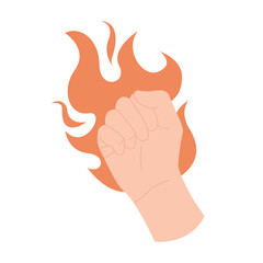 Raised fist with flames representing strength, energy, and motivation on isolated background vector illustration