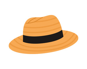 Stylish men straw fedora hat with black band isolated on white background vector illustration