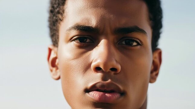 Closeup portrait of a handsome young african american man in sunlight