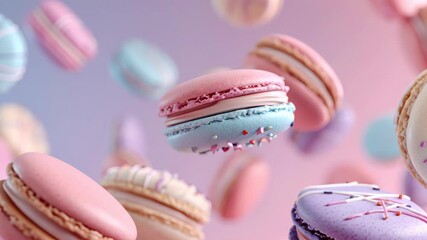 Colorful French Macarons Falling in Slow Motion