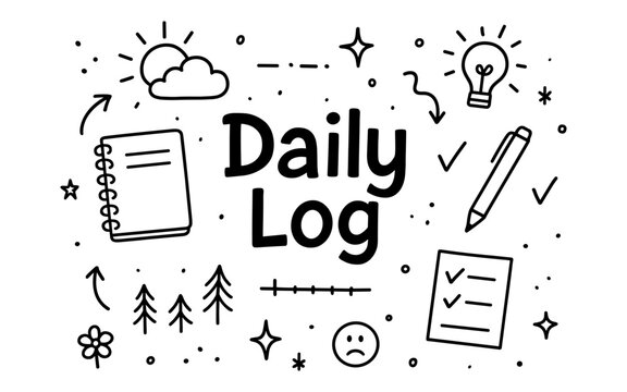 Minimalist daily log design with doodles and icons for journaling