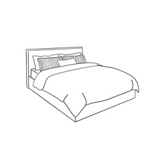 black and white line art illustration of a bed