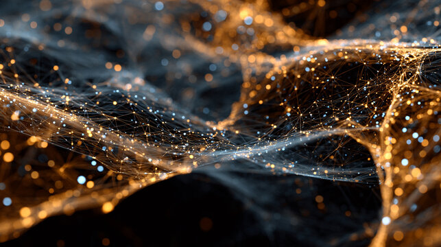 Futuristic big data and AI visualization showing complex neural network flows, machine learning patterns, and dynamic information streams in glowing 3D cyberspace.