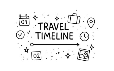 Hand drawn travel timeline with icons for organization and planning