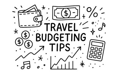 Creative hand drawn travel budgeting tips with financial icons