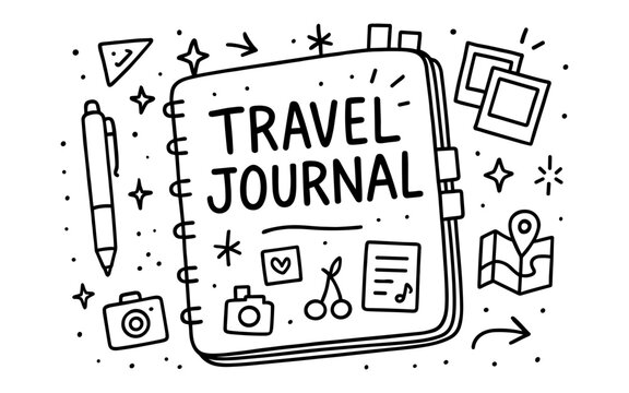 Doodle travel journal with hand-drawn icons and sketch elements