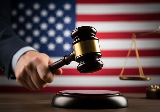 Judges gavel in front of american flag, symbolizing justice - Powered by Adobe