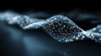 Futuristic big data and AI visualization showing complex neural network flows, machine learning patterns, and dynamic information streams in glowing 3D cyberspace.