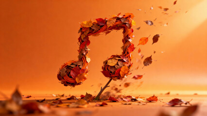 Musical note decomposing into autumn leaves. Copy space. 
