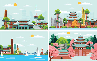 Fototapeta premium Korean Landmark and Cityscape Illustration