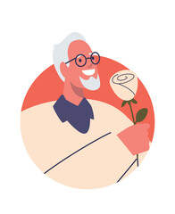 Senior man giving rose flower