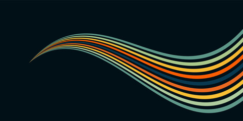 Abstract colorful 70s background vector. Vintage retro wallpaper with rainbow stripes and wavy lines. A 1970 color illustration suitable for posters, banners, decorative items and wall art.