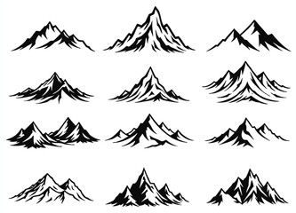 Obraz premium Collection of hand drawn mountain peaks in a dramatic black and white sketch style